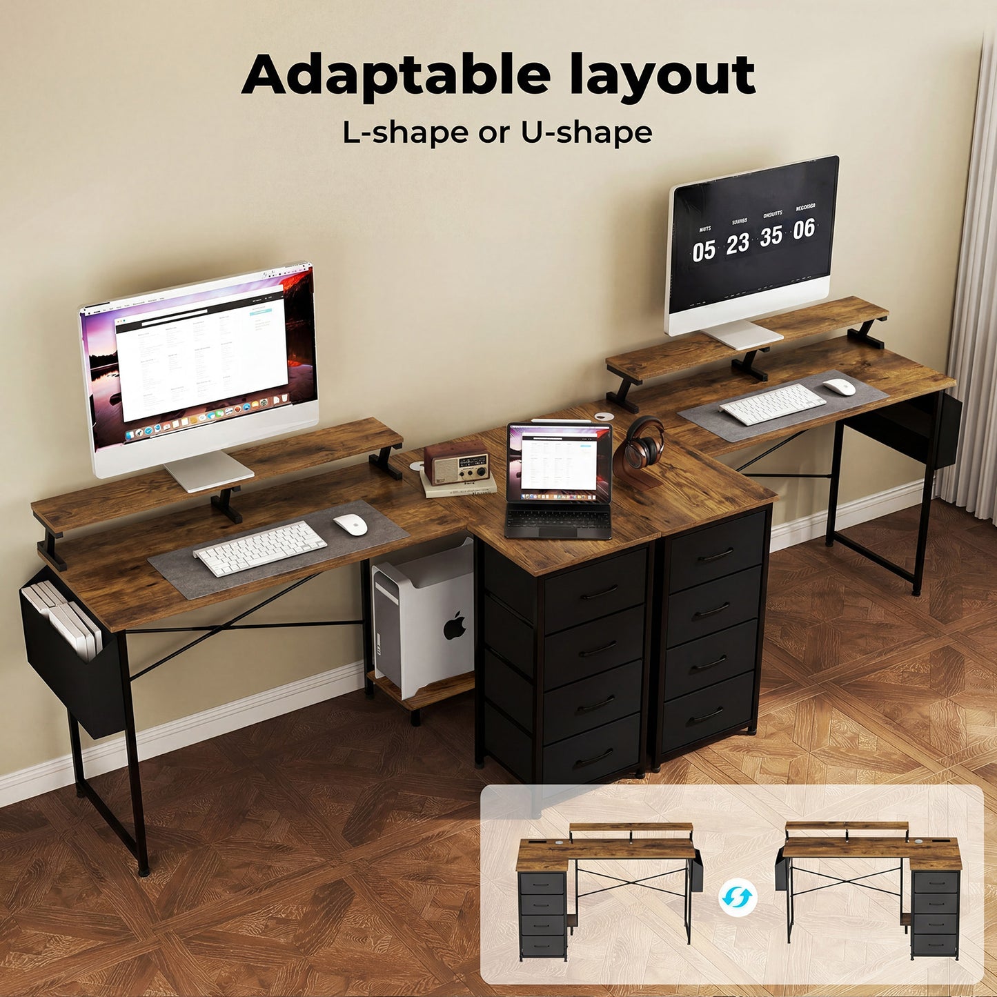Levede L Shaped Desk with Storage Drawer Charing Office Computer Corner Table