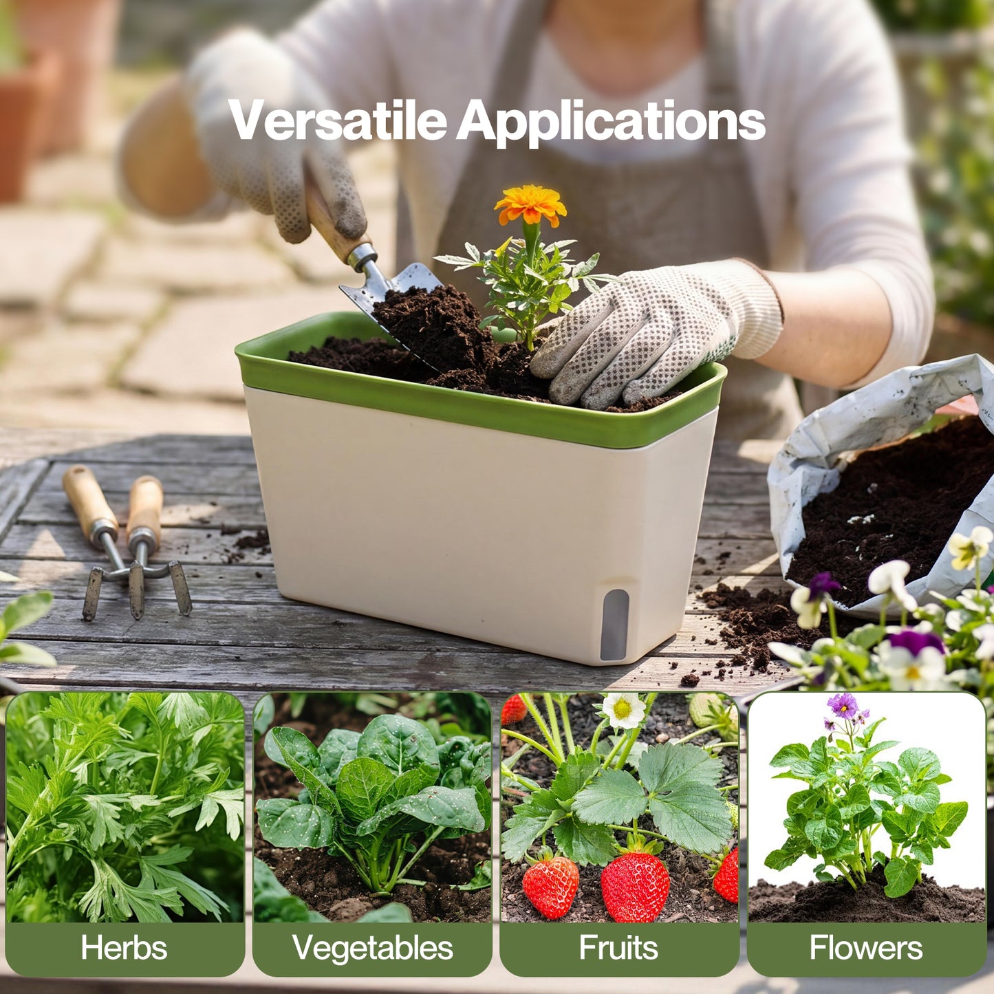 TOQUE 3PCS Self Watering Plant Pots Indoor Herb Planters with Water Level Window