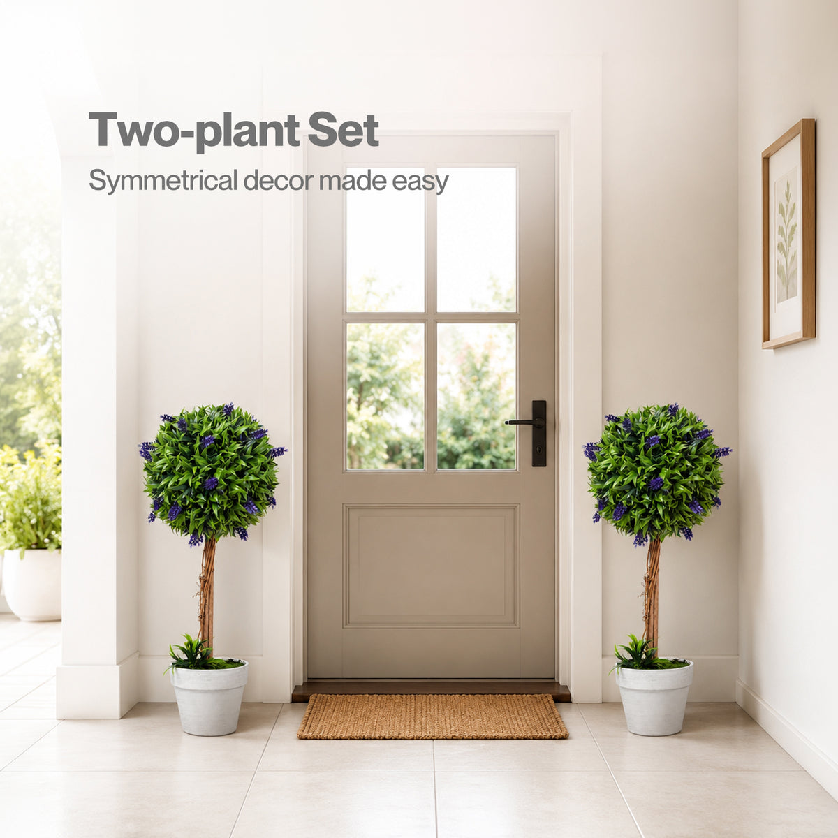 Lambu Artificial Plants Faux Lavender Topiary Set of 2 for Front Door Green