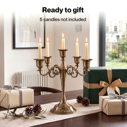 Levede Candle Holder 5 Arm Metal Candelabra Bronze Candlestick Stand Centerpiece