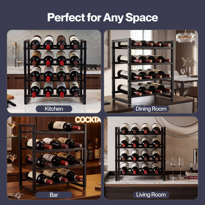 Levede 16 Bottle Wine Rack Countertop Wine Storage Organiser 4 Tier Metal Black