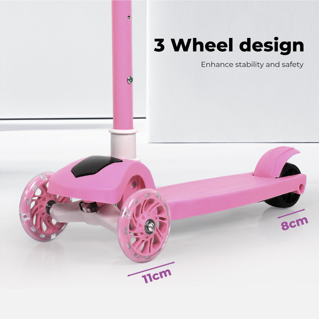 Dekko Foldable Kids Scooter Adjustable Height Flashing LED Music 3 Wheels Pink