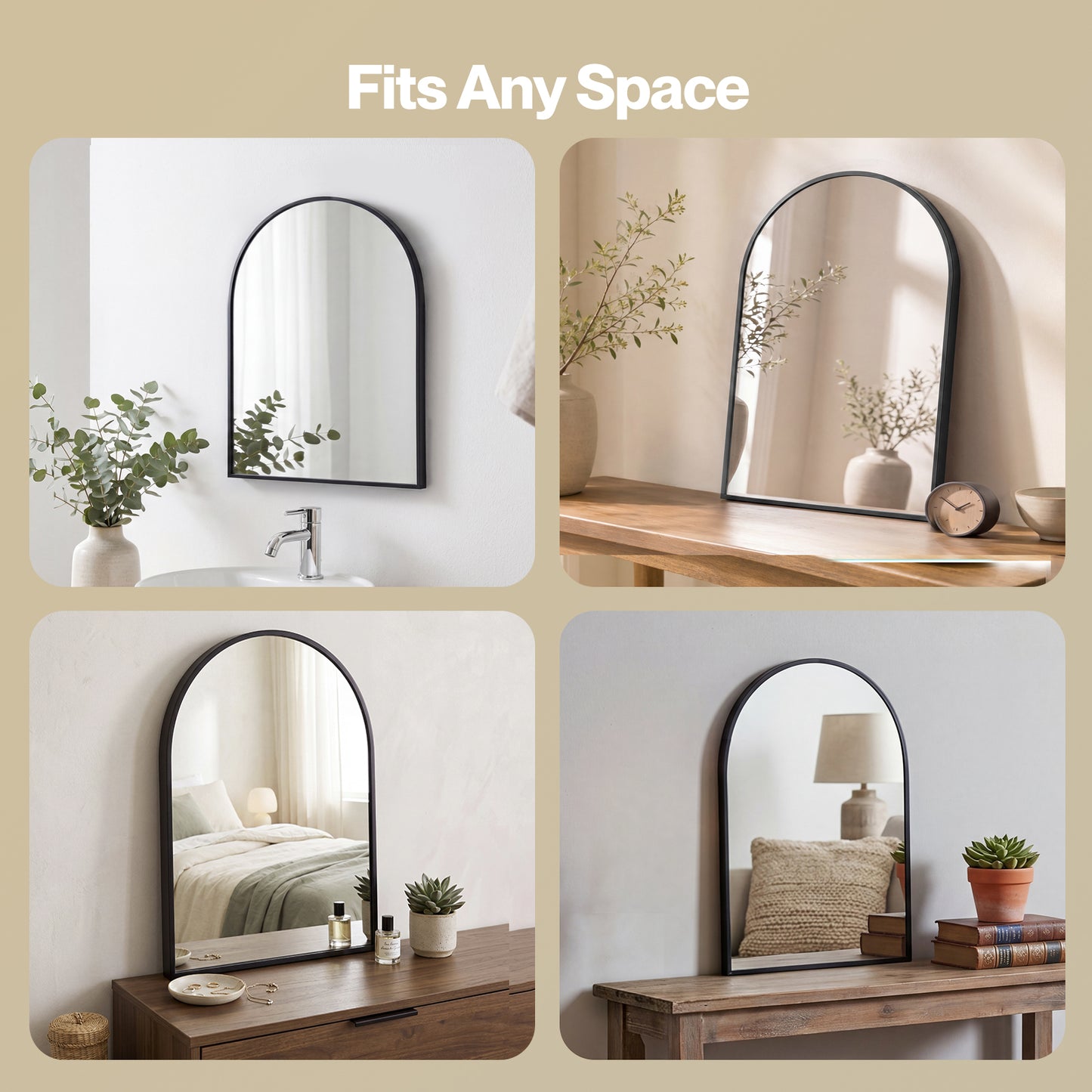 Yezi 30x40cm Arched Wall Mirror Black Metal Frame Bathroom Bedroom Vanity Mirror