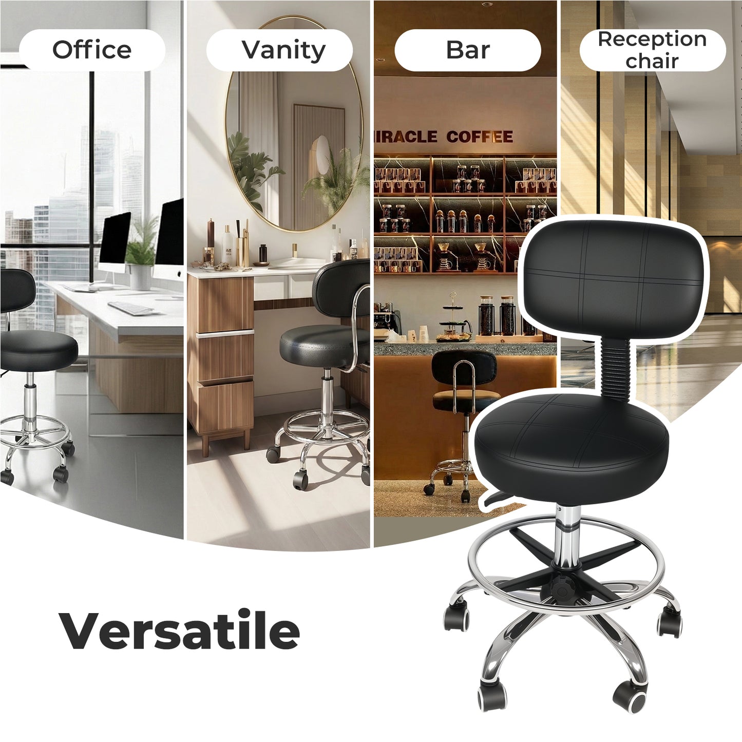 Levede Swivel Drafting Chair Low Back Round Rolling Stool Height Adjustable