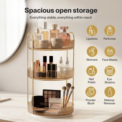 ilus Makeup Organiser 3-Tier Cosmetic Storage Modern Beauty Box Space Saving