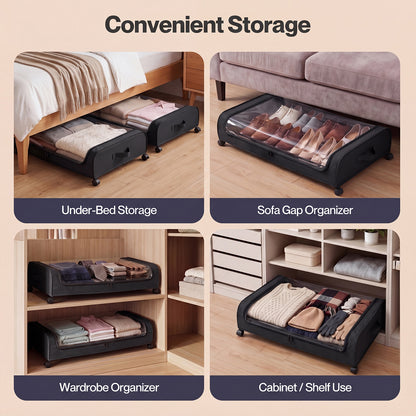 Levede Under Bed Storage Boxes with Lids  46L x2  Rolling  Black  Oxford