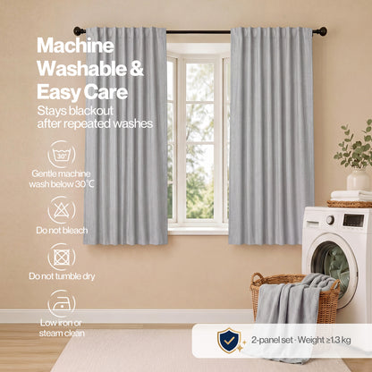 Marlow 100% Blackout Curtains Thermal Linen Look Pair Ready Made 46x54 in Grey