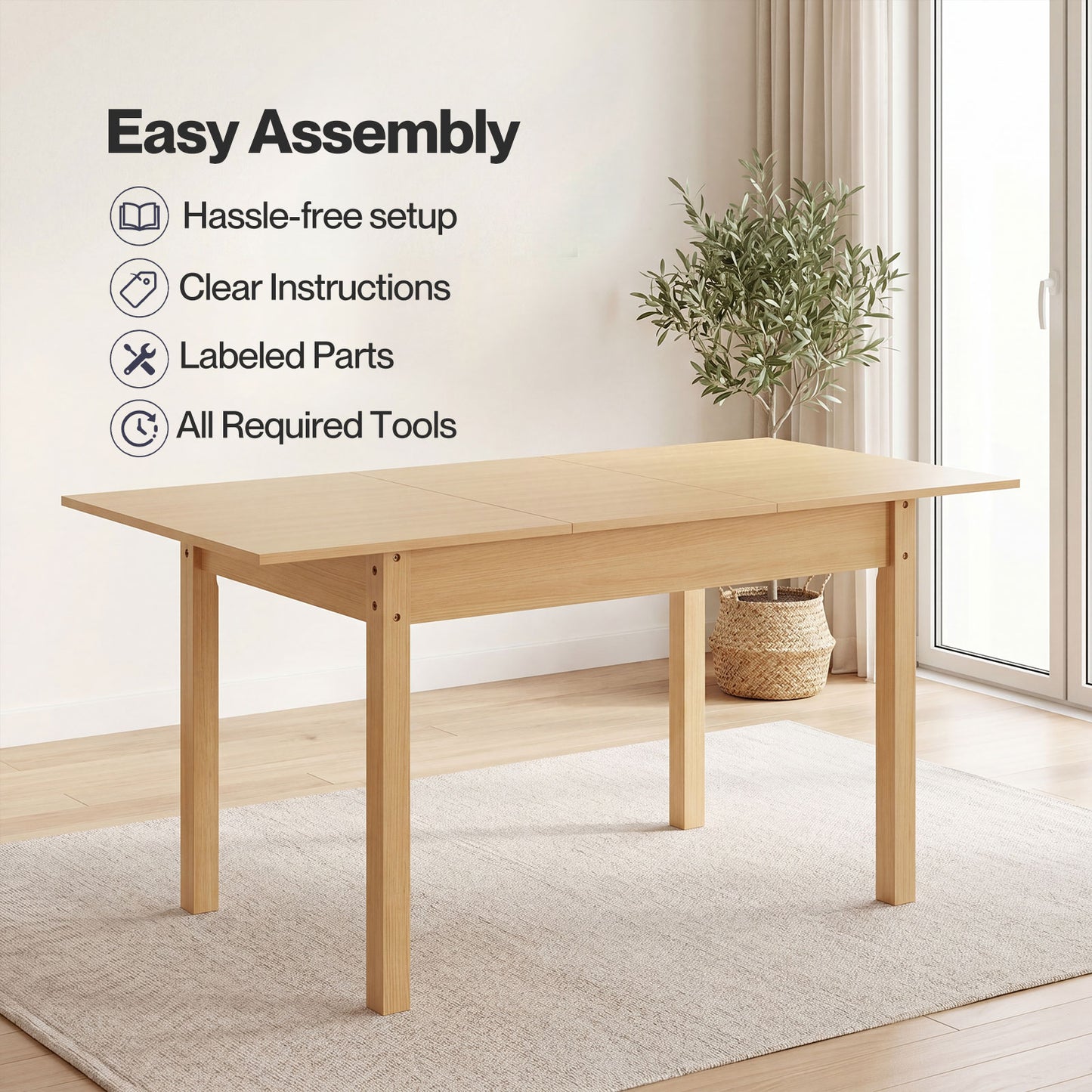 Levede Extendable Dining Table Oak Modern Rectangular Kitchen Table 4-6 Seat