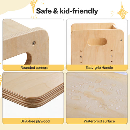Levede Kids Table And Chair Sets 3-in-1 Adjustable Baby Safe Plywood Light Brown