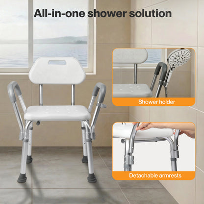 Levede Shower Chair Bath Stool Bench Seat for Elderly with Back Arm Adjustable