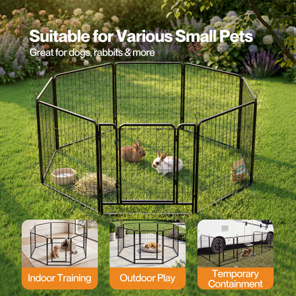 Skylos Dog Pen 8 Panel Steel Playpen Foldable Indoor Outdoor Pet Enclosure Black