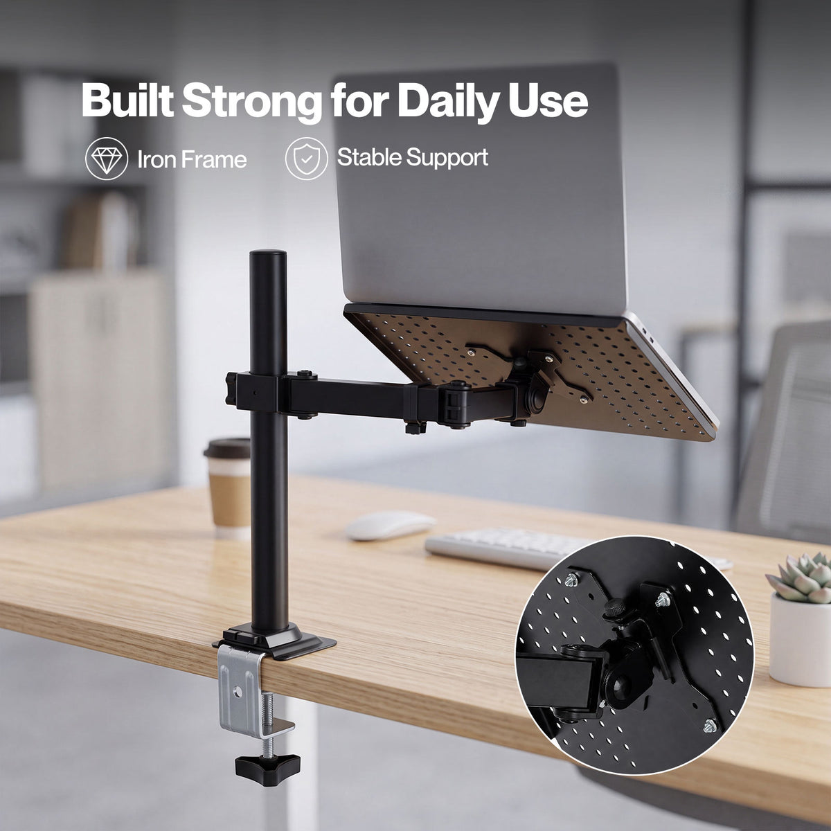 Levede Laptop Desk For  Adjustable Riser With Rotatable Monitor Mount Black