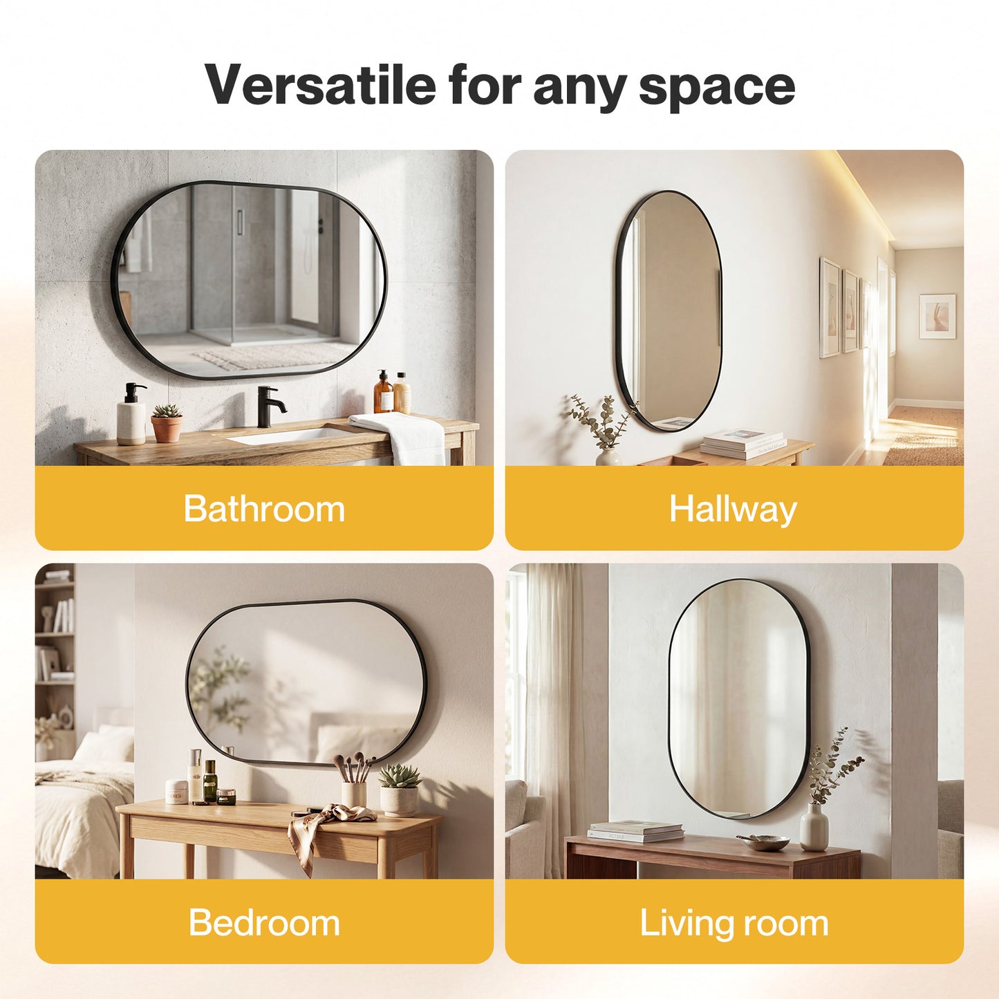 Yezi Wall Mirror 50x70cm Oval Bathroom Bedroom Vanity Make-up Mirror Aluminium