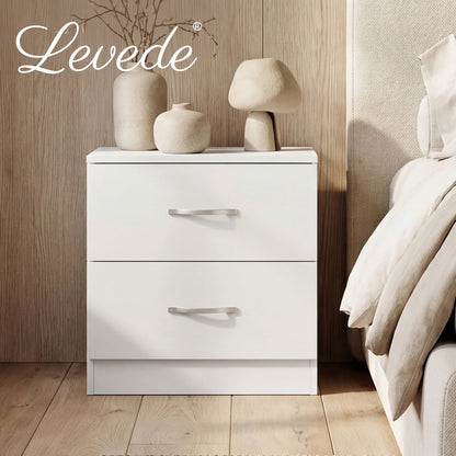 Levede Bedside Table With 2 Drawer Metal Handles Runners White Bedroom Cabinet