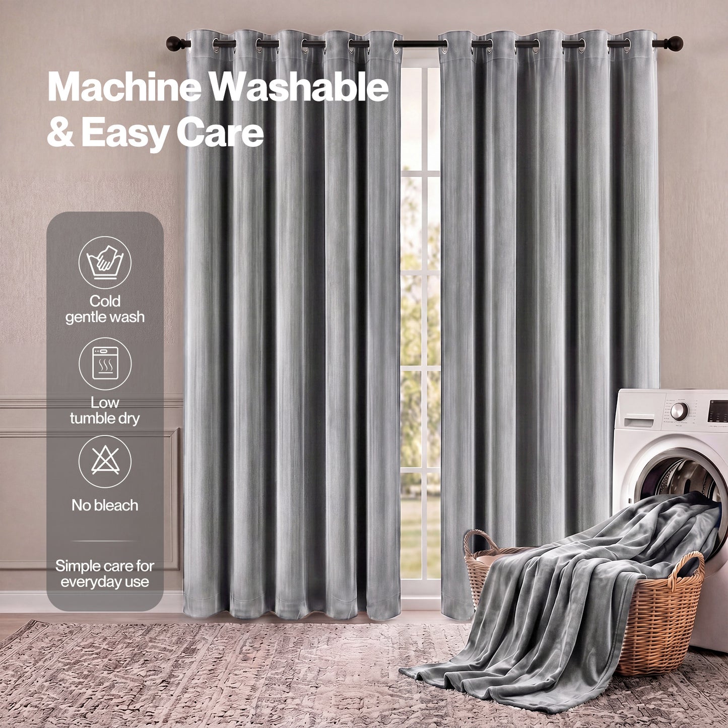 Marlow Thick Thermal Blackout Curtains Velvet 66x72 Inch Eyelet Ring Top Grey