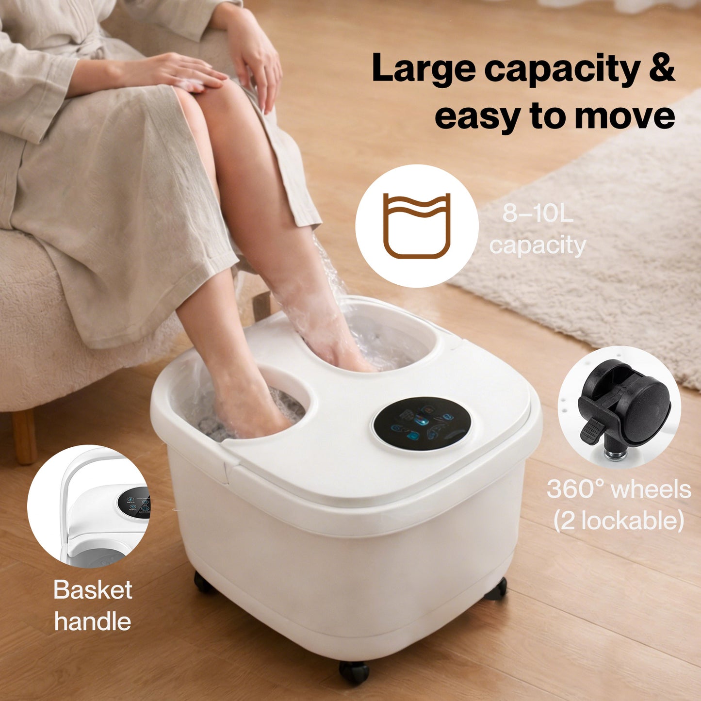 Spector Foot Spa Massager Bath Electric Heater Temperature Control Bubbles White