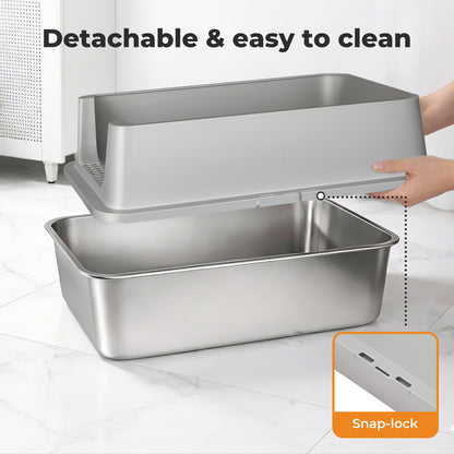 Skylos Stainless Steel Cat Litter Box Semi-Enclosed Easy Cleaning Pet Toilet