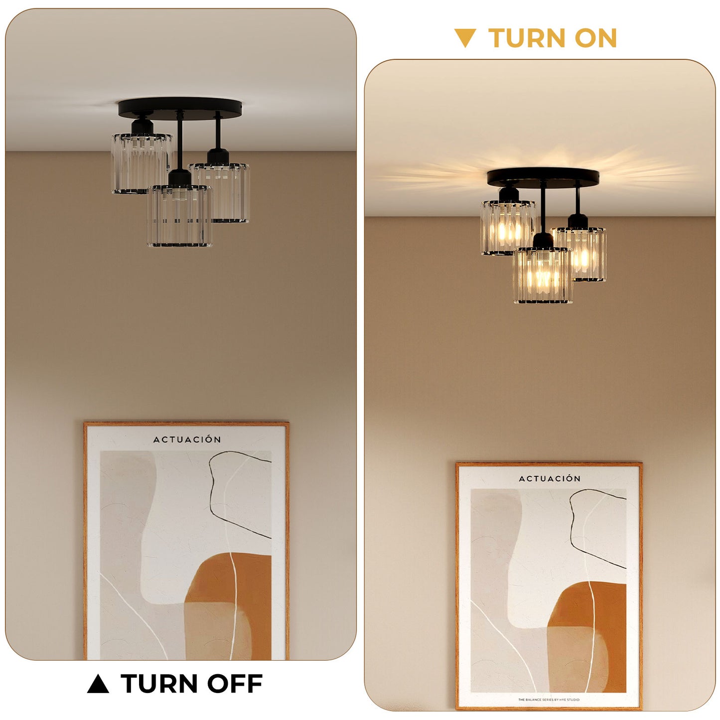 Emitto Crystal Ceiling Light 3 Light E27 Chandelier Semi Flush Mount Lamp Black