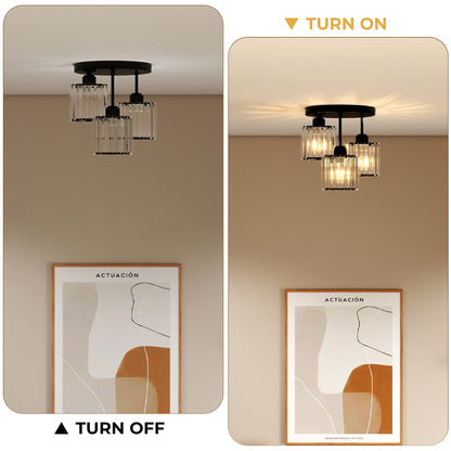 Emitto Crystal Ceiling Light 3 Light E27 Chandelier Semi Flush Mount Lamp Black