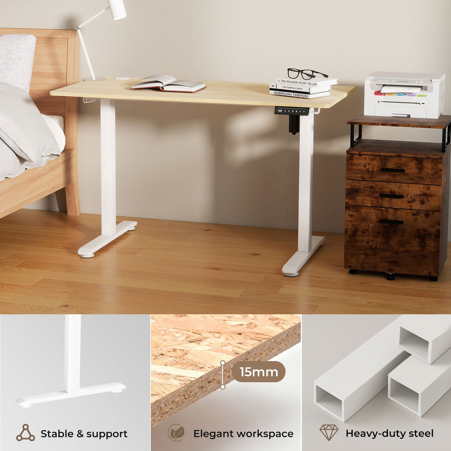 Levede Electric Standing Desk Height Adjustable with Memory Control Natural