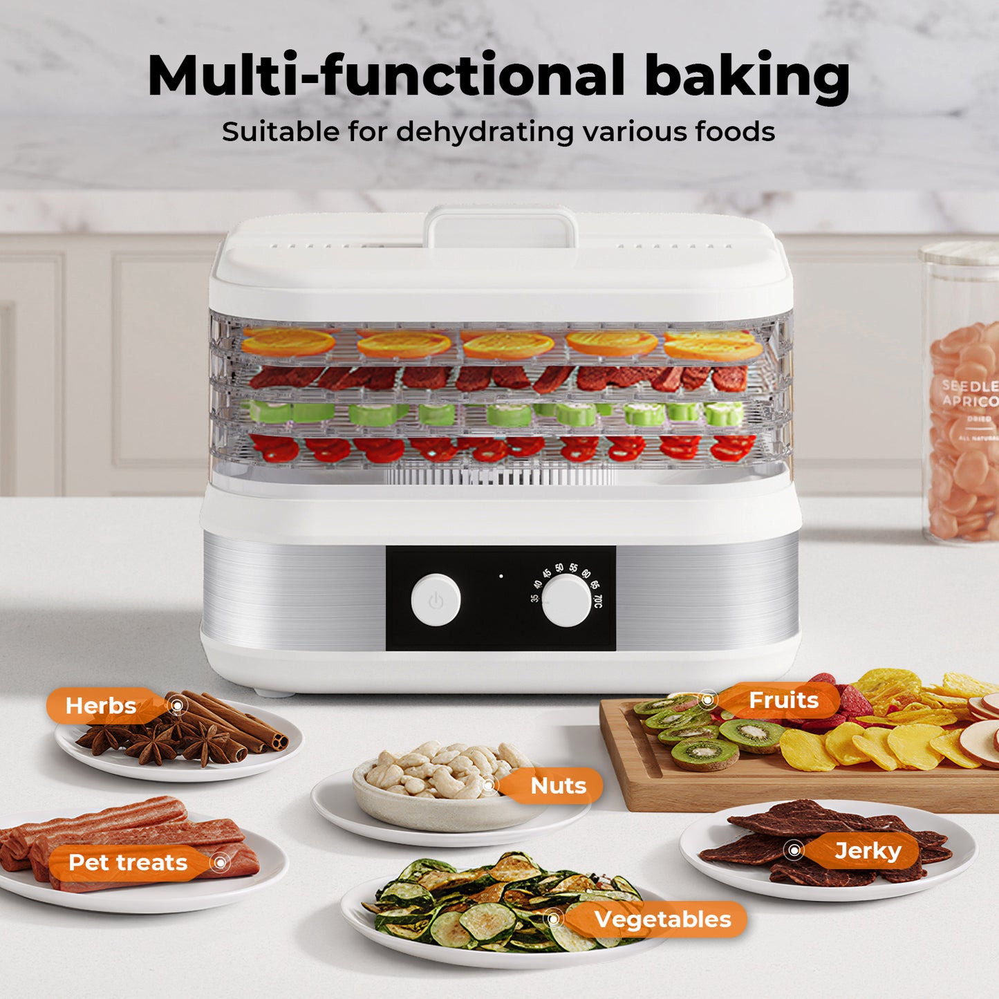 Spector 5 Tray Stainless Steel Food Dehydrator Jerky Fruit Vegetable Dryer White