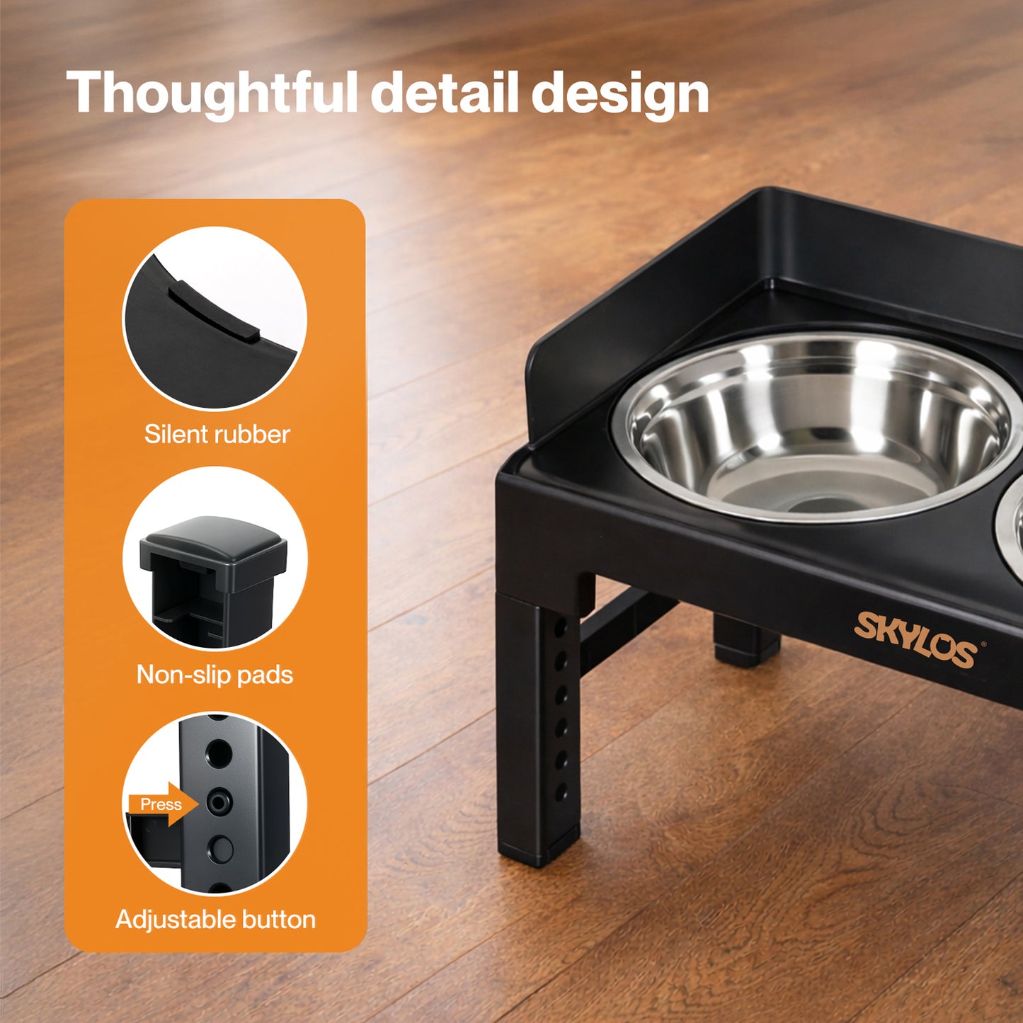 Skylos Elevated Pet Feeder Double Raised Dog Bowls 6 Height Food Water Feeding