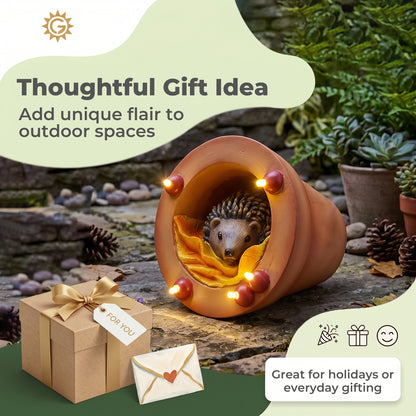 Emitto Garden Ornaments Solar Hedgehog Statue LED Outdoor Decor Patio Brown
