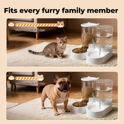 Skylos 2 Packs Automatic Food Feeder Waterer Set 3.2L Plastic Dispenser Dog Cat