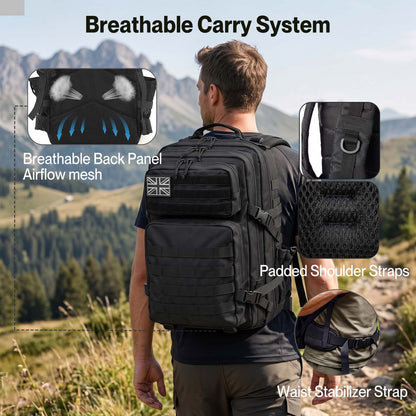 Swifto Military Backpack 45L Tactical Backpack 900D Oxford for Hiking Black