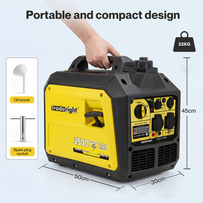 Traderight Inverter Generator 3500W Portable Petrol Quiet Backup Power Pure Sine