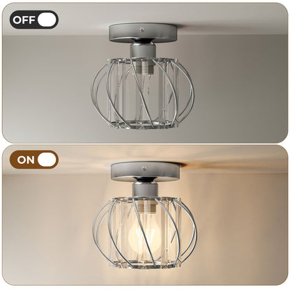 Emitto Crystal Ceiling Light Semi Flush Mount Chandelier Modern Hallway Silver