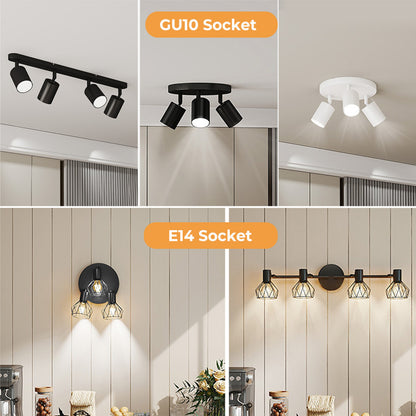 EMITTO 3-4 Way Ceiling Spotlight Adjustable Kitchen Bar Spot Light LED GU10 E14