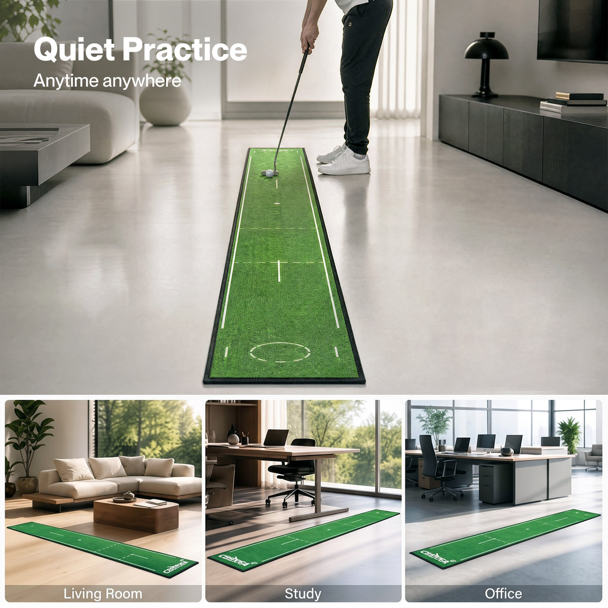 Centra Golf Putting Mat 250cm Nylon Surface 10-Speed Roll Indoor Outdoor Green