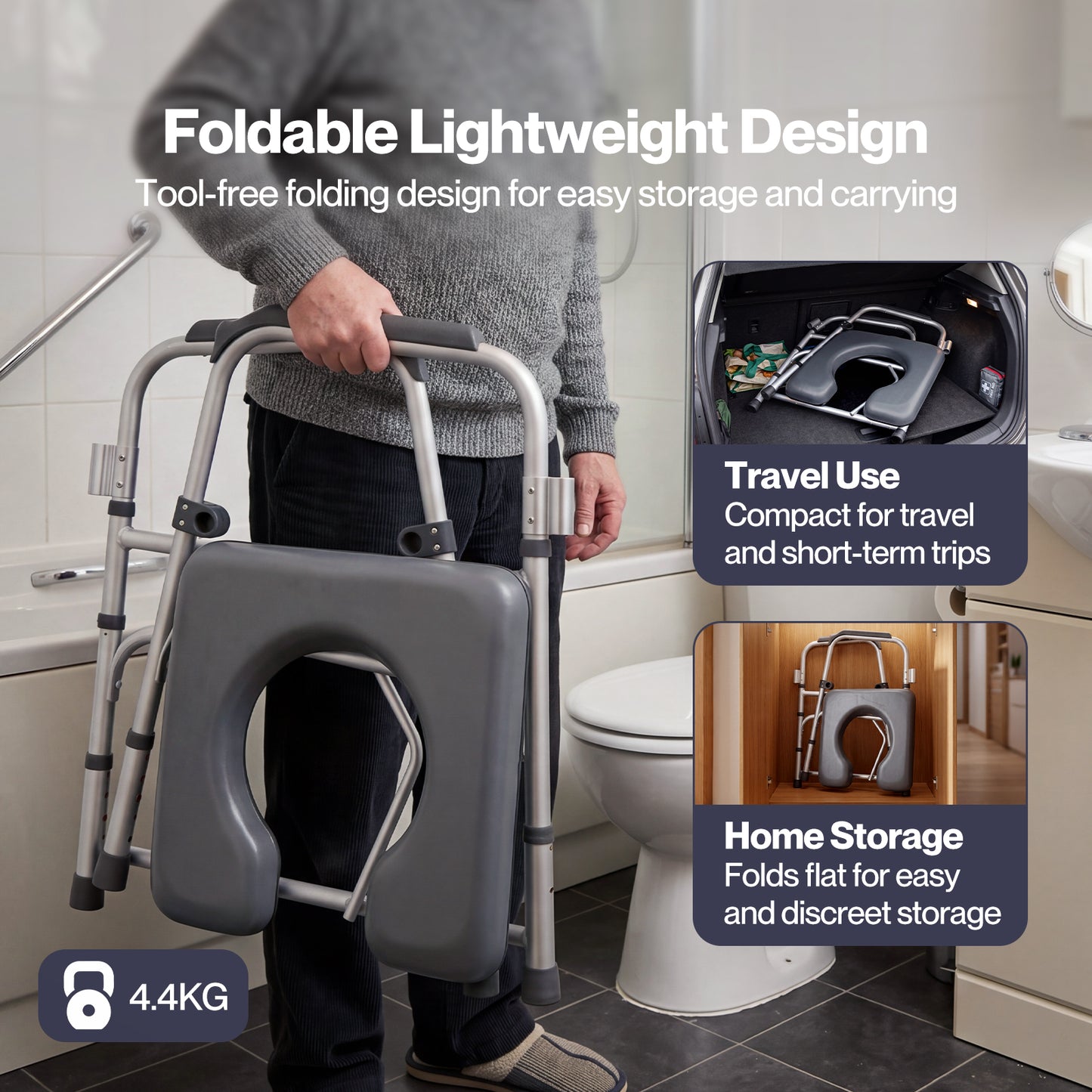Levede 3 in 1 Commode Chair Folding Shower Chair Toilet Seat Riser Adjustable