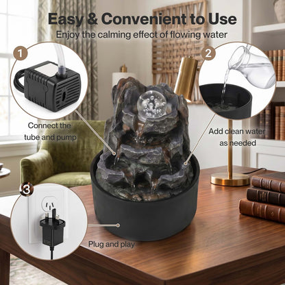 Spector Tabletop Water Fountain With Rotating Glass Ball  Resin Grey Brown