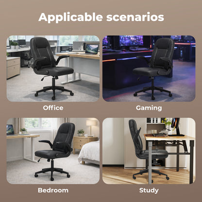 Ergonomic Office Computer Chair PU Leather Swivel Recliner with Flip-Up Armrests