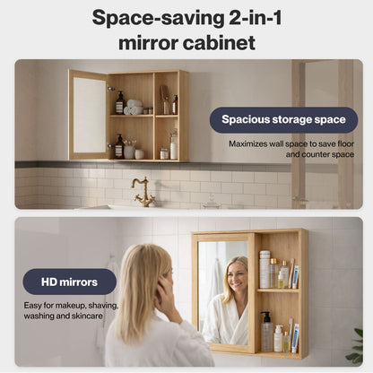 Levede Bathroom Mirror Cabinet Wall Mounted Storage Cupboard with Open Shelf