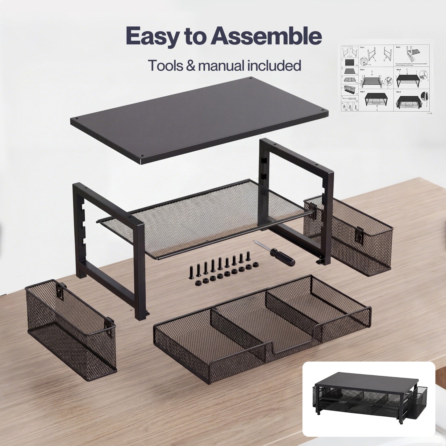 Levede Monitor Riser Desk Organiser with Drawer Metal Monitor Stand Black
