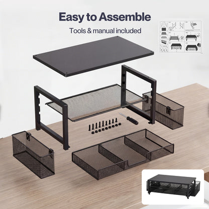 Levede Monitor Riser Desk Organiser with Drawer Metal Monitor Stand Black