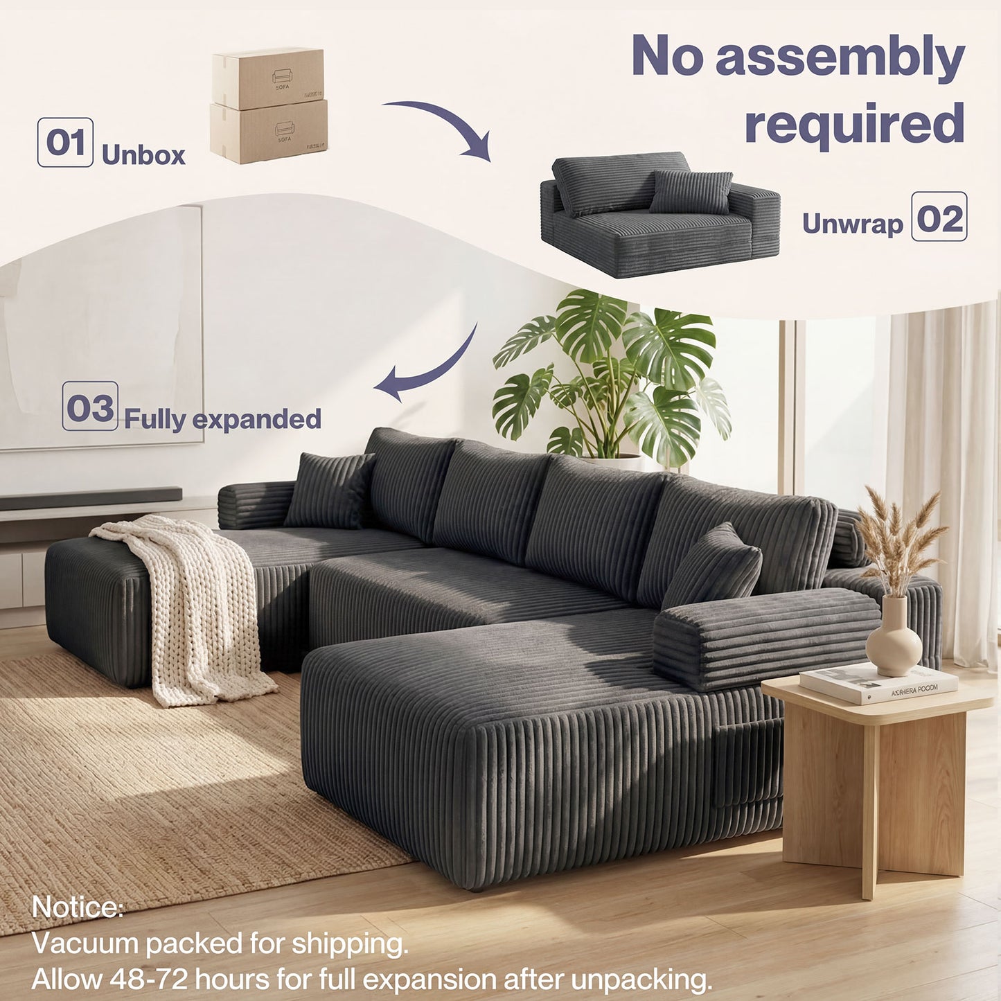 Levede Flexible Modular Sofa Cozy Memory Foam Corduroy Corner Convertible Couch