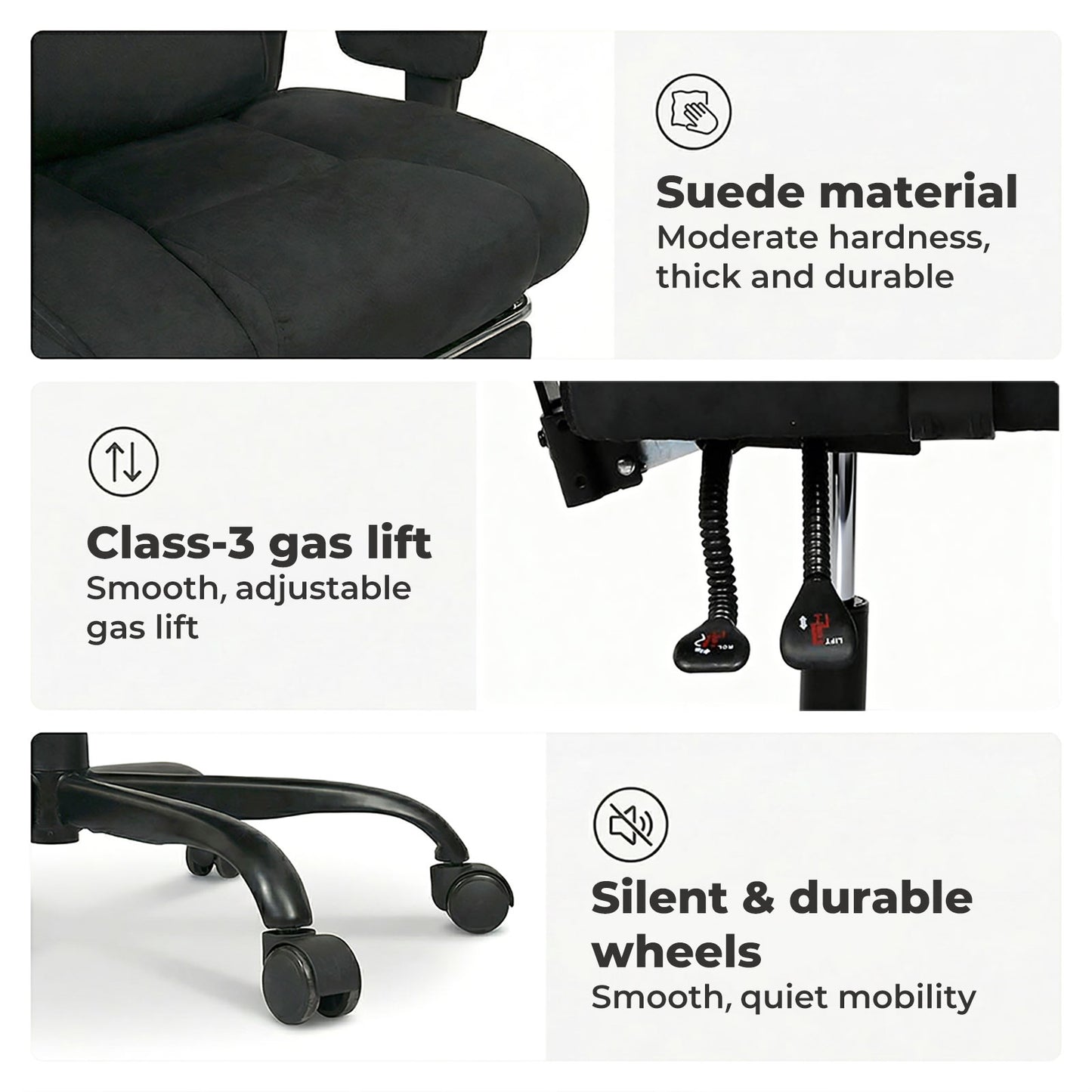 Executive Ergonomic Office Chair Suede Fabric Wide Seat 155° Recline Footrest