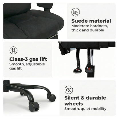 Executive Ergonomic Office Chair Suede Fabric Wide Seat 155° Recline Footrest