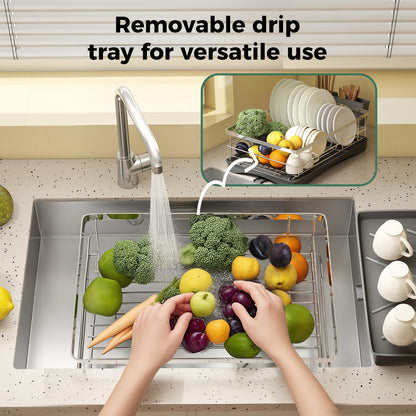 Toque Stainless Steel Dish Drainer Drying Rack Plate Cutlery Holder Drip Tray
