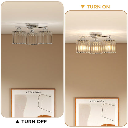 Emitto Crystal Ceiling Light 3 Light Semi Flush Mount Lamp E27 Chandelier Chrome