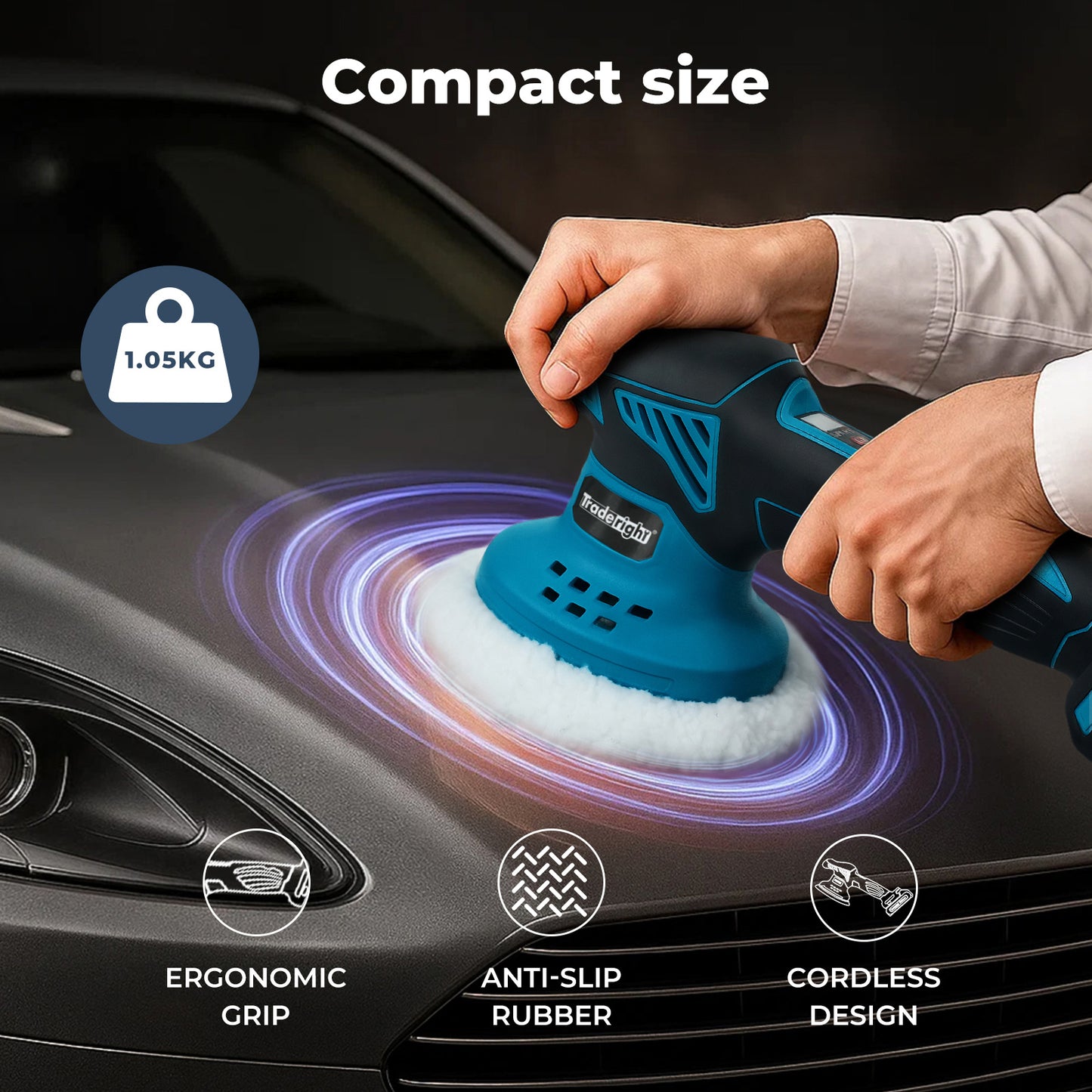 Traderight Cordless Car Polisher Buffer Sander Polishing Machine with 2 Battery