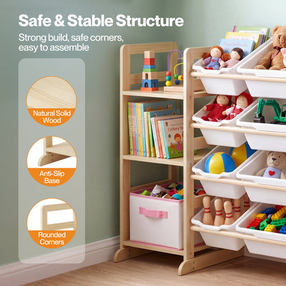 Levede Kids Toy Storage Organiser Wooden Book Shelf 12 Removable Storage Bins