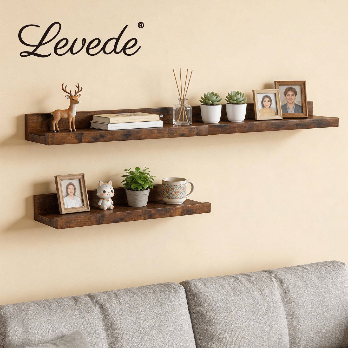 Levede Rustic Floating Shelves Set 3 Wall Mounted Display Shelf Wood Storage