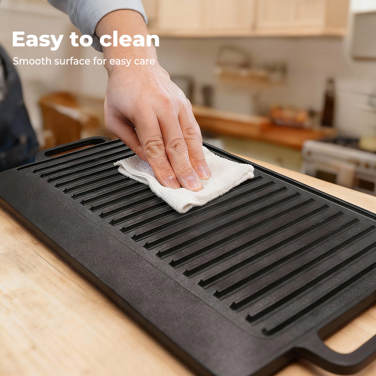Toque Reversible Cast Iron Griddle Plate Non-Stick Grill Skillet Pan 49.5cm BBQ