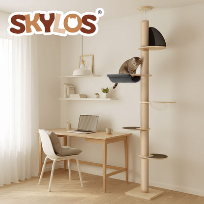 Skylos Floor to Ceiling Cat Tree Adjustable Height 206-300cm 6-Tier Cat Tower