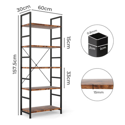 Levede Ladder Shelf Bookcase 5 Tier Bookshelf Display Cabinet Steel Heavy Duty
